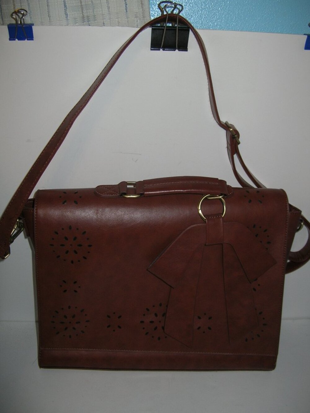 Ecosusi Briefcase Brown Laptop Floral Messenger Shoulder Bag Vegan Leather New!